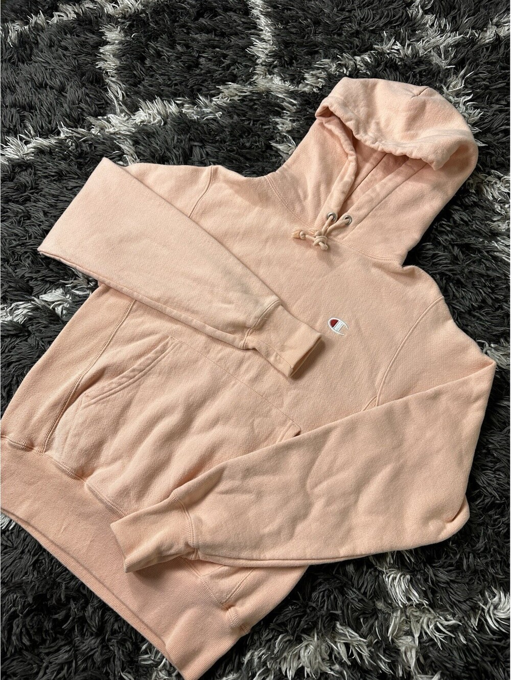 Champion Reverse Weave Hoodie Sweatshirt Mens XS Peach Pink Pullover C Logo